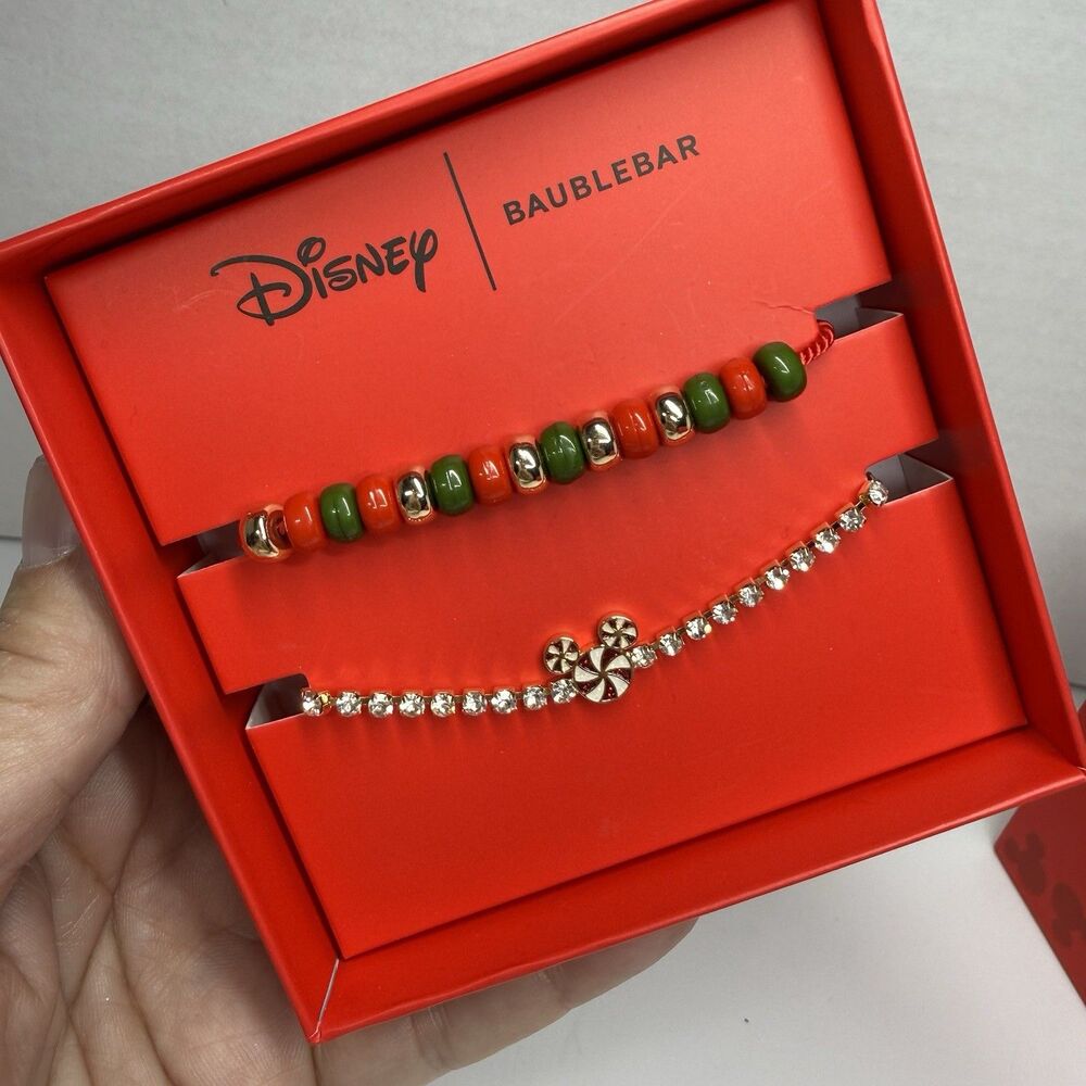 Disney BaubleBar 2 Piece Adjustable Christmas Mickey Mouse Beaded Bracelet Set
